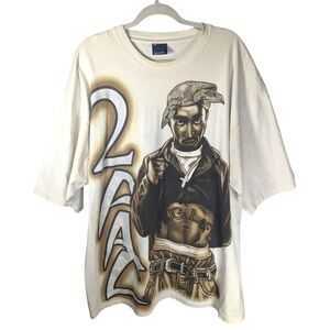 Y2K BLUEZ 2PAC Shakur AOP rapper hip hop streetwear Tshirt mens size 3XL